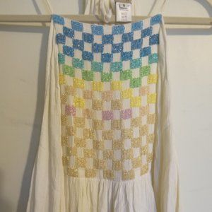 Mara Hoffman rainbow beaded white maxi dress